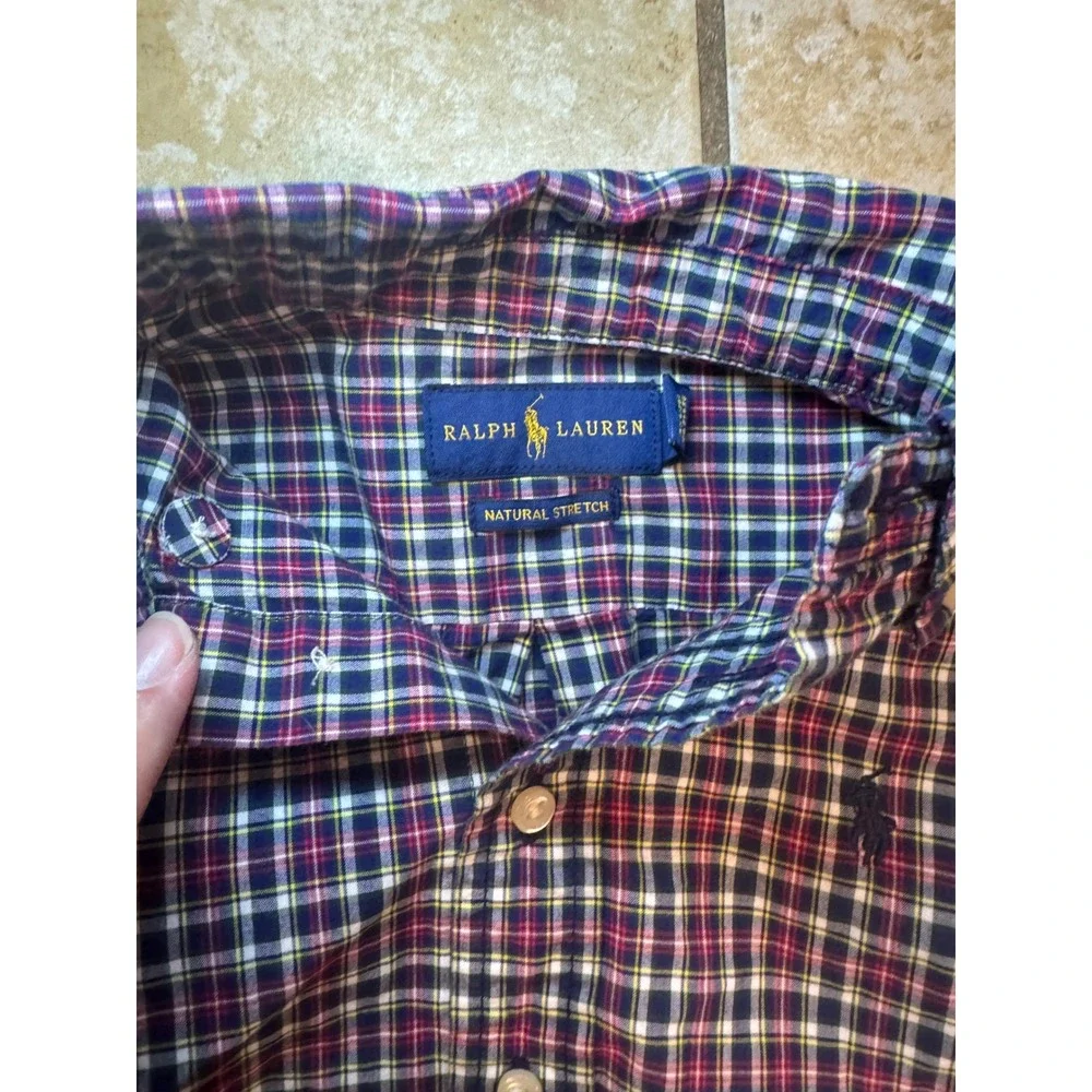 Ralph Lauren Kids Plaid Button Down Shirt Navy Red Yellow Natural Stretch 4/4T
